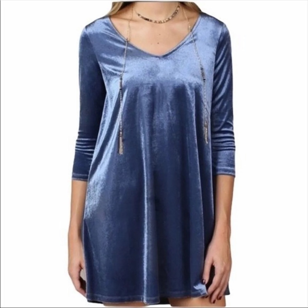 Altar’d State blue velvet swing dress small